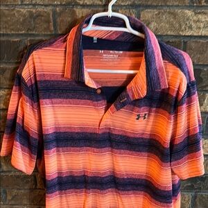 Under Armour Men's Striped Orange and Purple Polo Shirt